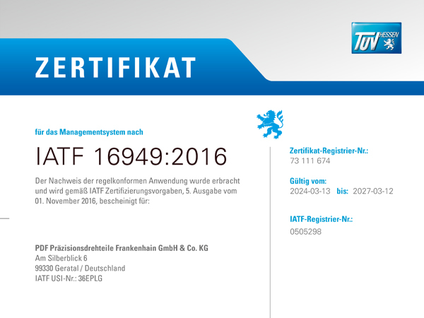 Unser aktuelles Zertifikat IATF 16949